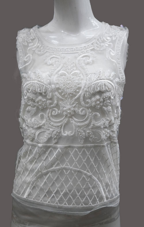 White Bridal Beaded Lace 2 Piece Set, Front and Back # VFC-253BP AND # VFC-252BP