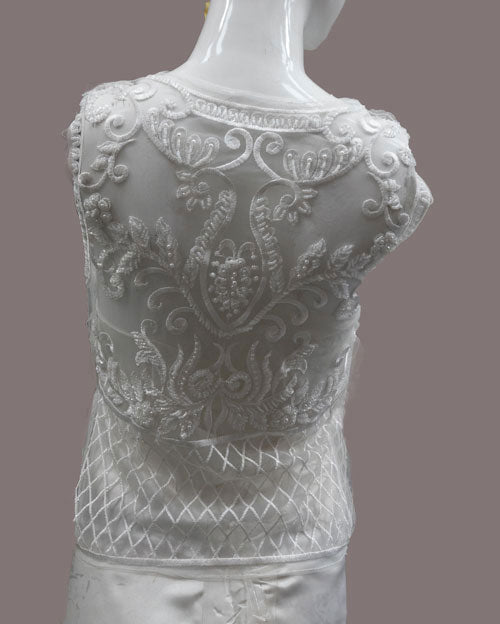 White Bridal Beaded Lace 2 Piece Set, Front and Back # VFC-253BP AND # VFC-252BP