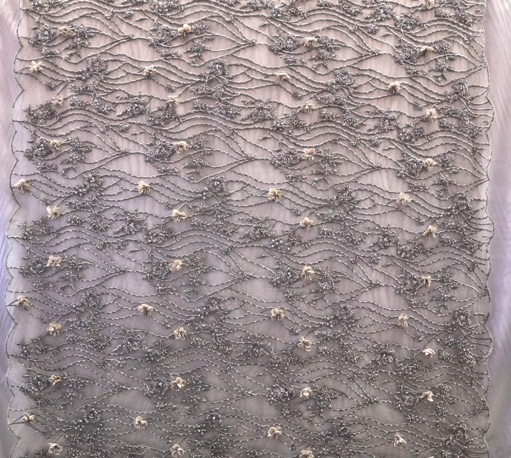 3 Colors, 3D Floral Bridal Beaded Fabric Heavily Embroidered Mesh for Bridal Gowns # TW OR 18
