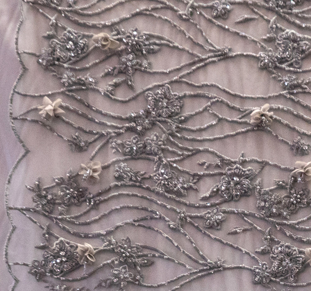 3 Colors, 3D Floral Bridal Beaded Fabric Heavily Embroidered Mesh for Bridal Gowns # TW OR 18