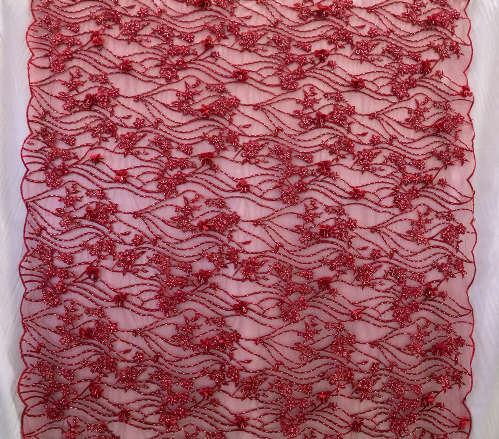 3 Colors, 3D Floral Bridal Beaded Fabric Heavily Embroidered Mesh for Bridal Gowns # TW OR 18