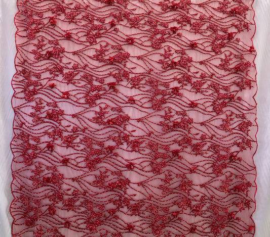 3 Colors, 3D Floral Bridal Beaded Fabric Heavily Embroidered Mesh for Bridal Gowns  # TW OR 18