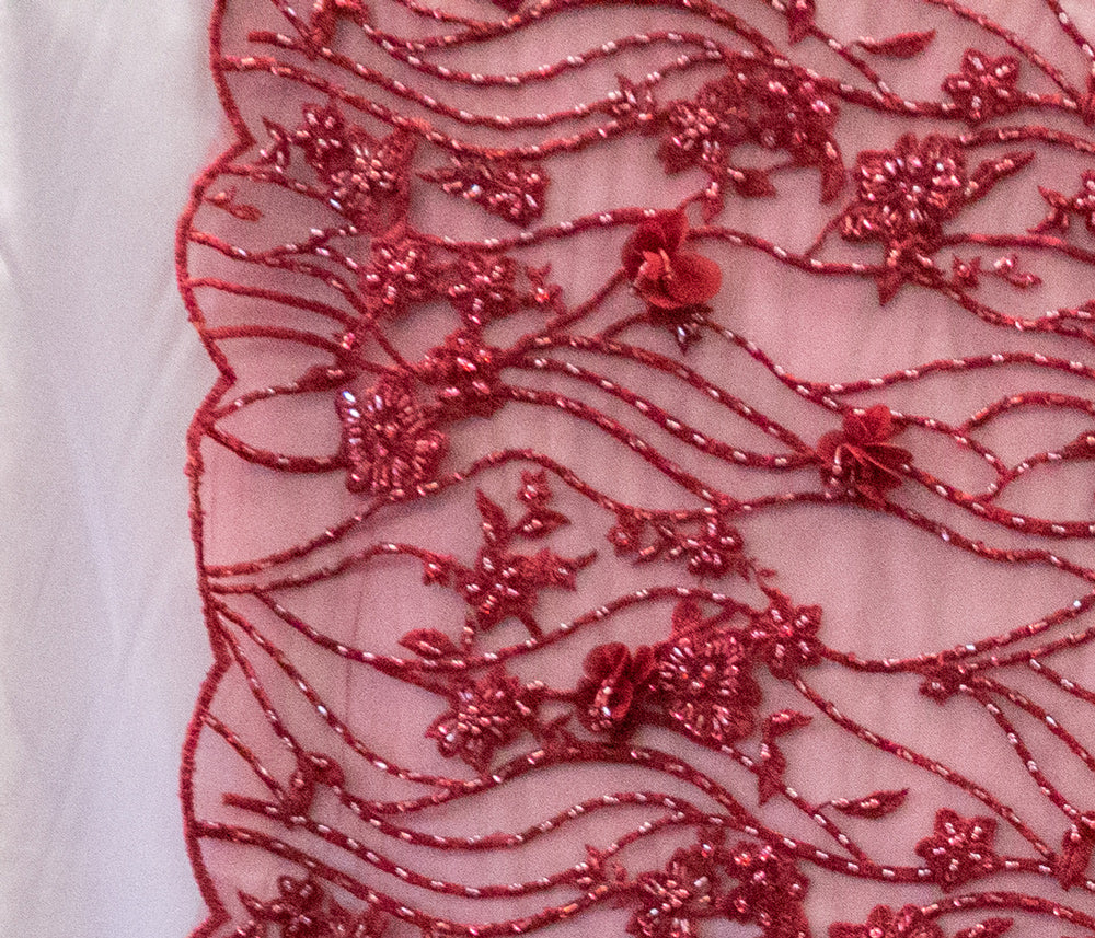 3 Colors, 3D Floral Bridal Beaded Fabric Heavily Embroidered Mesh for Bridal Gowns # TW OR 18