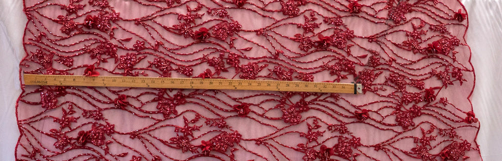 3 Colors, 3D Floral Bridal Beaded Fabric Heavily Embroidered Mesh for Bridal Gowns # TW OR 18