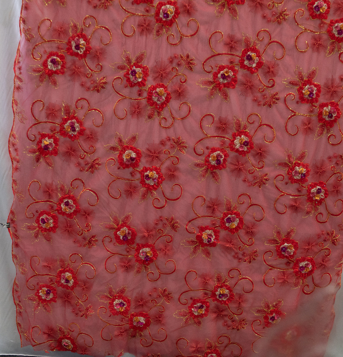 4 Colors, Embroidered Lace with 3D Flowers # SG 1905