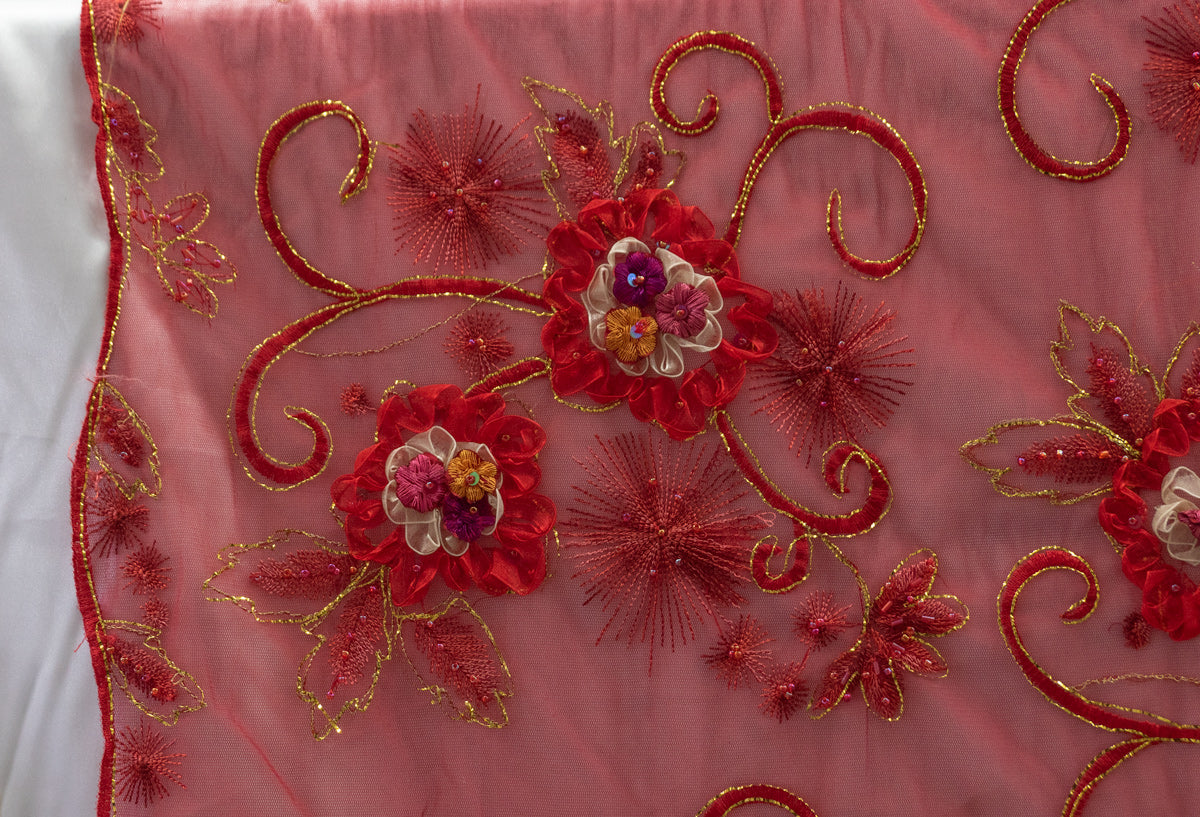 4 Colors, Embroidered Lace with 3D Flowers # SG 1905
