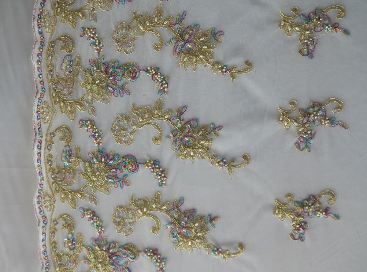 Universe Lace Fabric Bridal Veil Corded Flowers # SG 3218