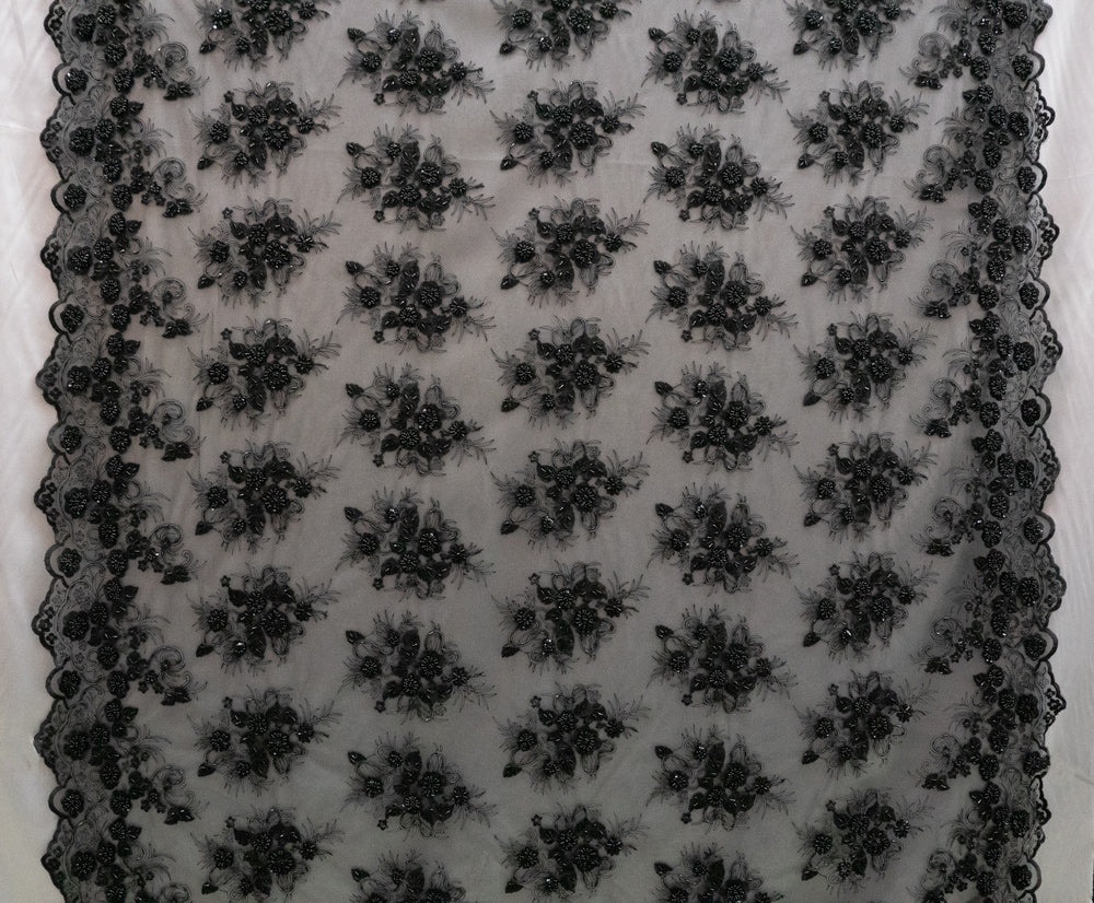 13 Colors, Black Hand Beaded and Embroidered Floral lace # 16EMB101BE