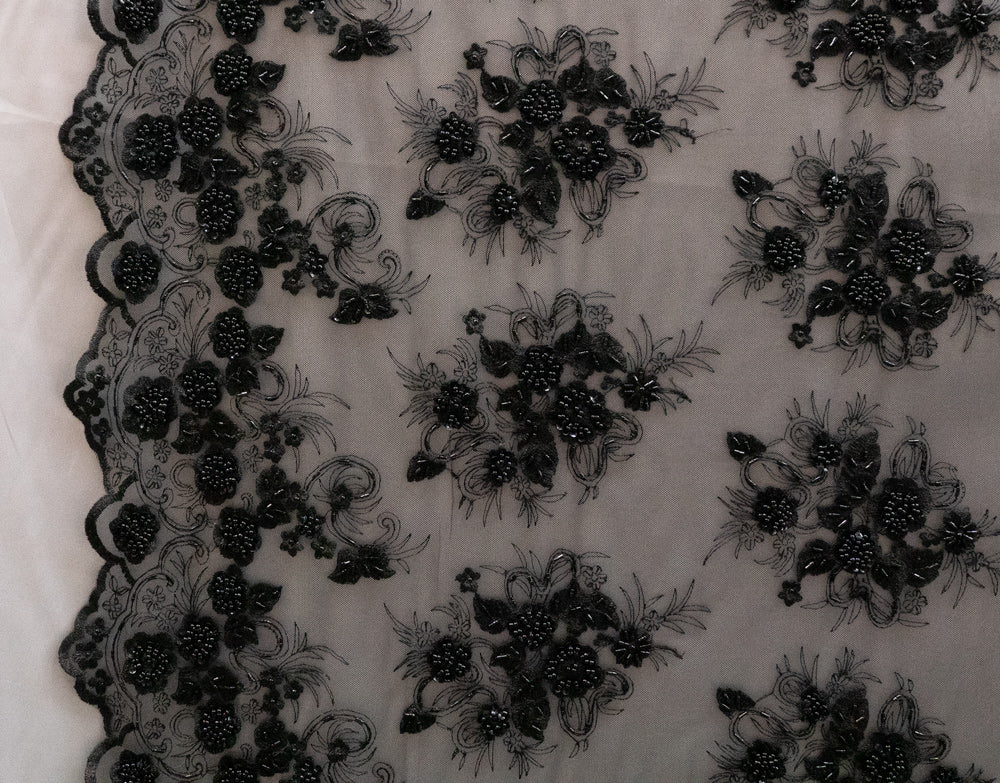 13 Colors, Black Hand Beaded and Embroidered Floral lace # 16EMB101BE