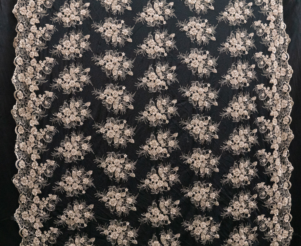 13 Colors, Black Hand Beaded and Embroidered Floral lace # 16EMB101BE