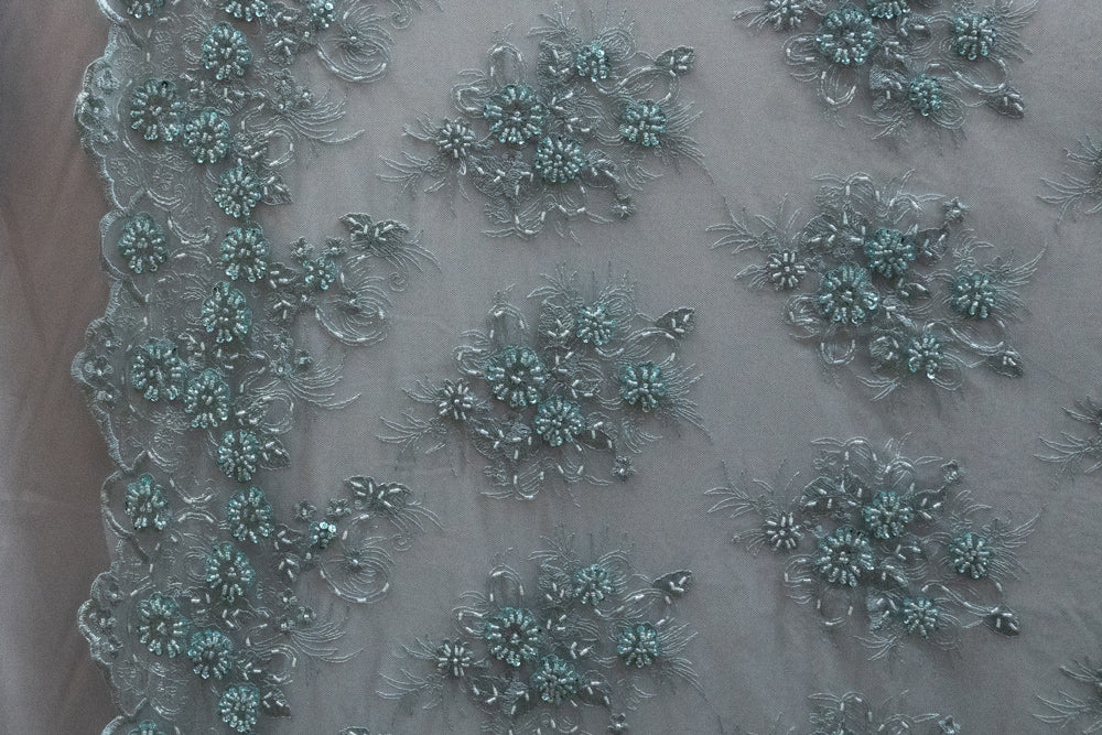 13 Colors, Black Hand Beaded and Embroidered Floral lace # 16EMB101BE