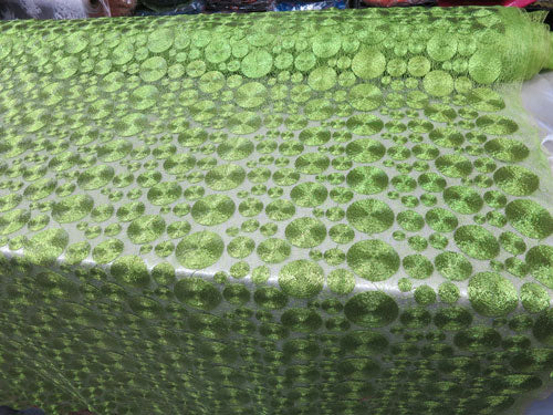 Lime Metallic Circles Lace Fabric # ZS001