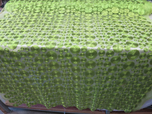 Lime Metallic Circles Lace Fabric # ZS001