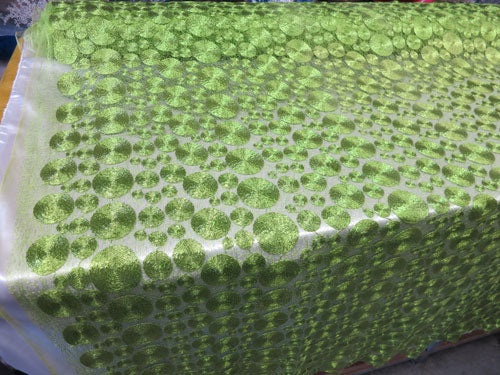Lime Metallic Circles Lace Fabric # ZS001