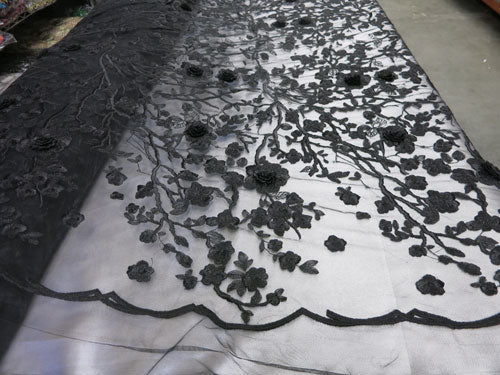 4 Colors, Black Embroidered Lace with 3D Lurex Flowers # SP17-113-D- 2