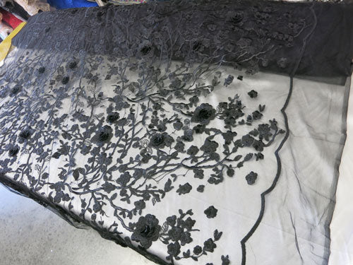 4 Colors, Black Embroidered Lace with 3D Lurex Flowers # SP17-113-D- 2