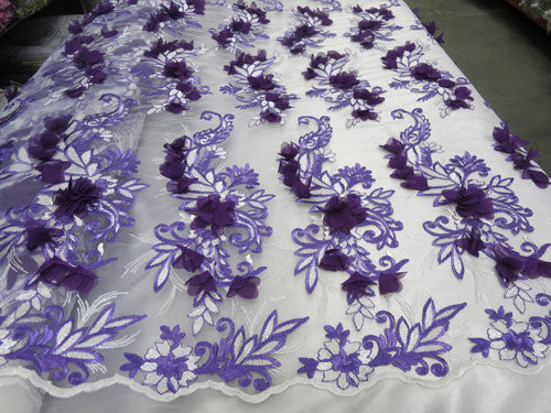 2 Colors, Black/White Embroidered lace with 3D Chiffon Flower SP17-050-D- 1
