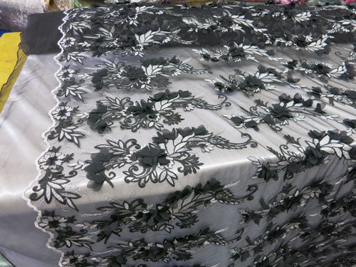2 Colors, Black/White Embroidered lace with 3D Chiffon Flower SP17-050-D- 1