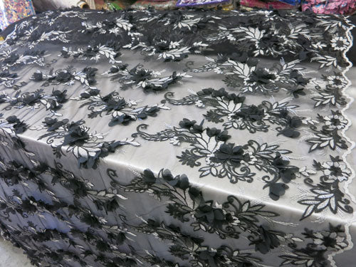 2 Colors, Black/White Embroidered lace with 3D Chiffon Flower SP17-050-D- 1