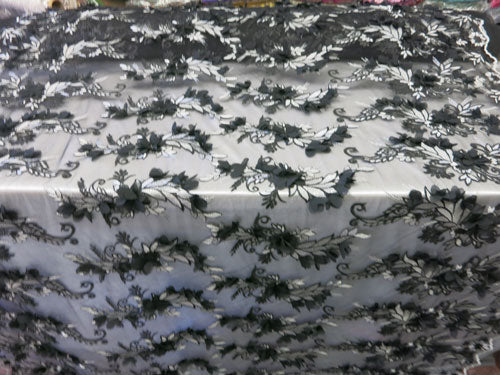 2 Colors, Black/White Embroidered lace with 3D Chiffon Flower SP17-050-D- 1