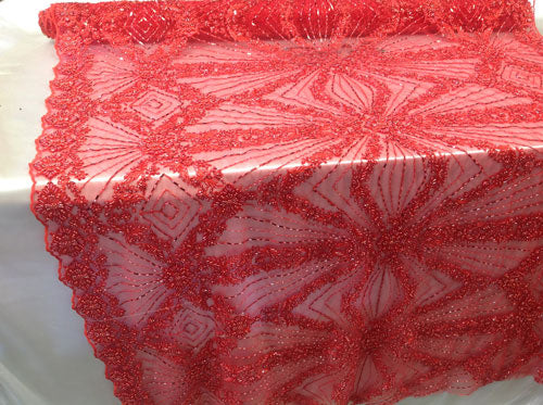 5 Colors, Embroidery Lace With Beads Red # UNIANG26