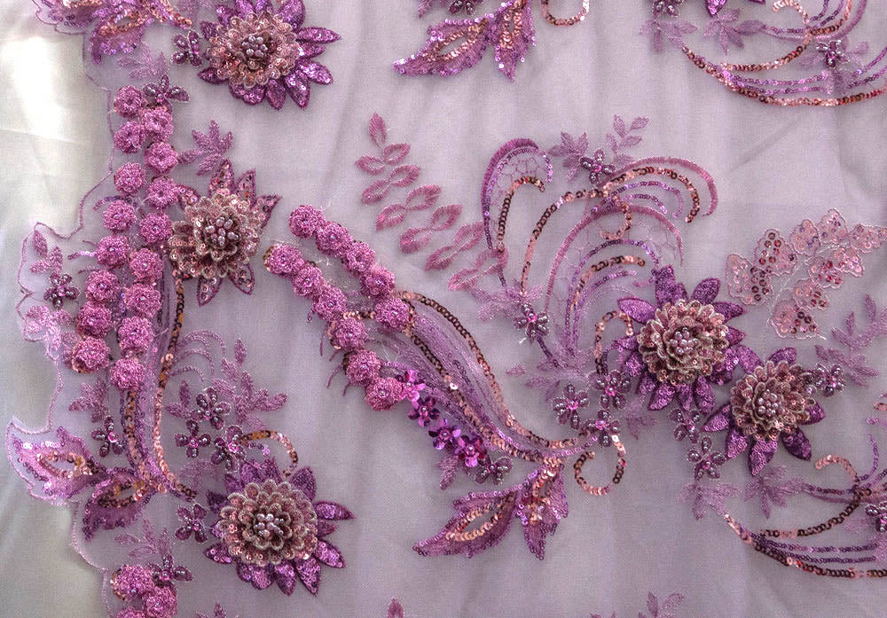 2 Colors, Embroidered Lace with 3D Lurex Flowers # D59