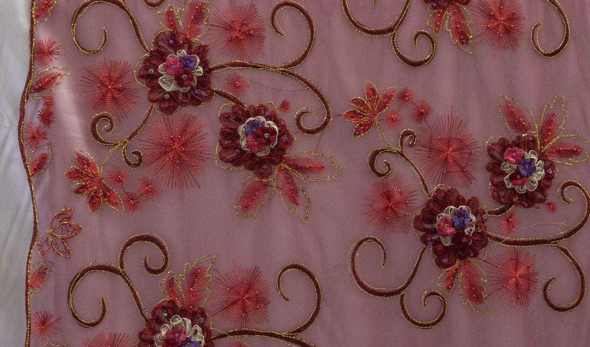 4 Colors, Embroidered Lace with 3D  Flowers # SG 1905