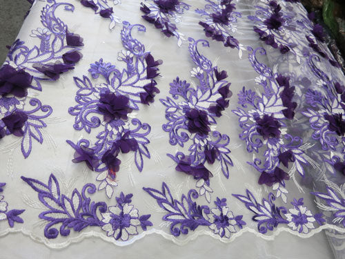 2 Colors, Black/White Embroidered lace with 3D Chiffon Flower SP17-050-D- 1