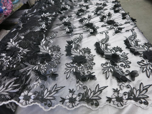 2 Colors, Black/White Embroidered lace with 3D Chiffon Flower SP17-050-D- 1